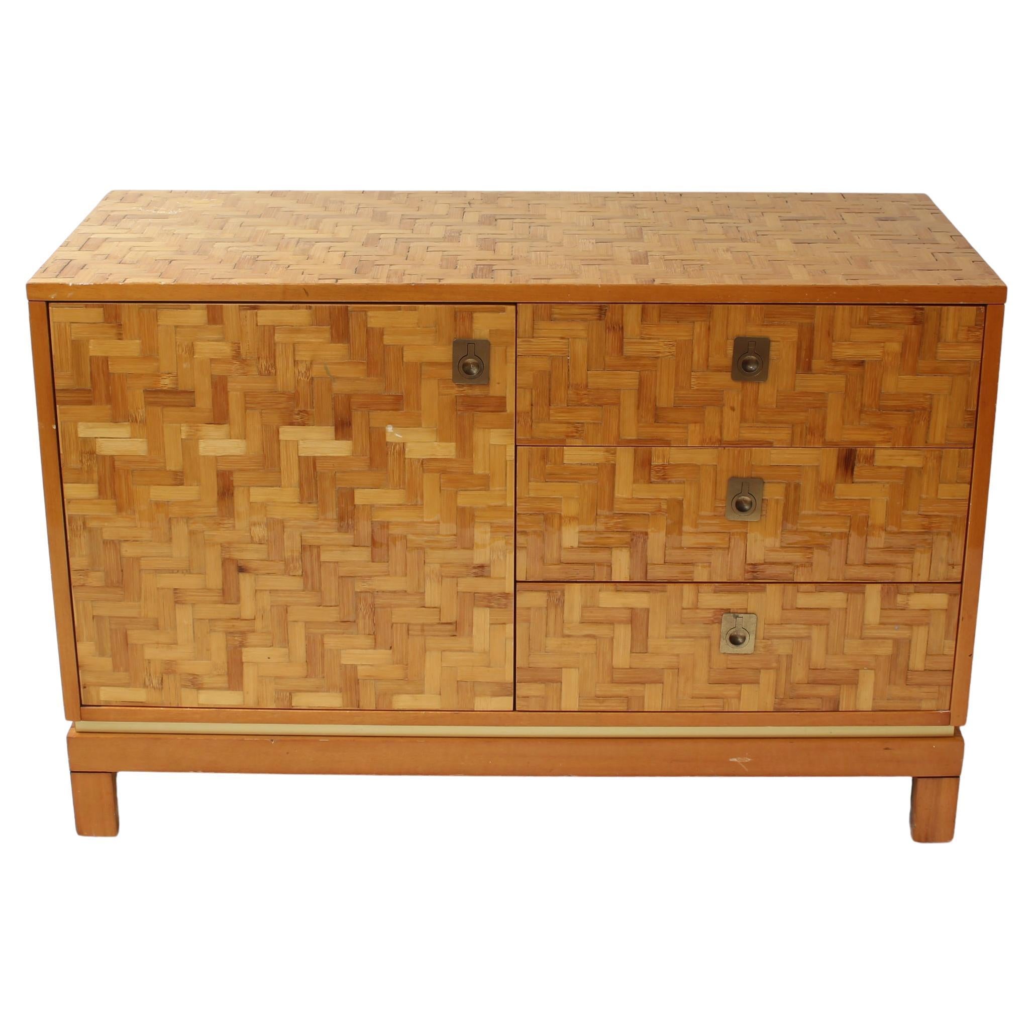 Italian Vintage Lacquered Bamboo Marquetry Credenza (circa 1970s) For Sale
