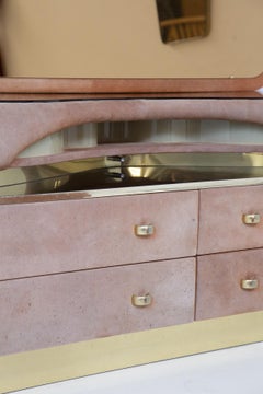 Italian Vintage Lady Vanity Table in Pink Velvet with Pouff