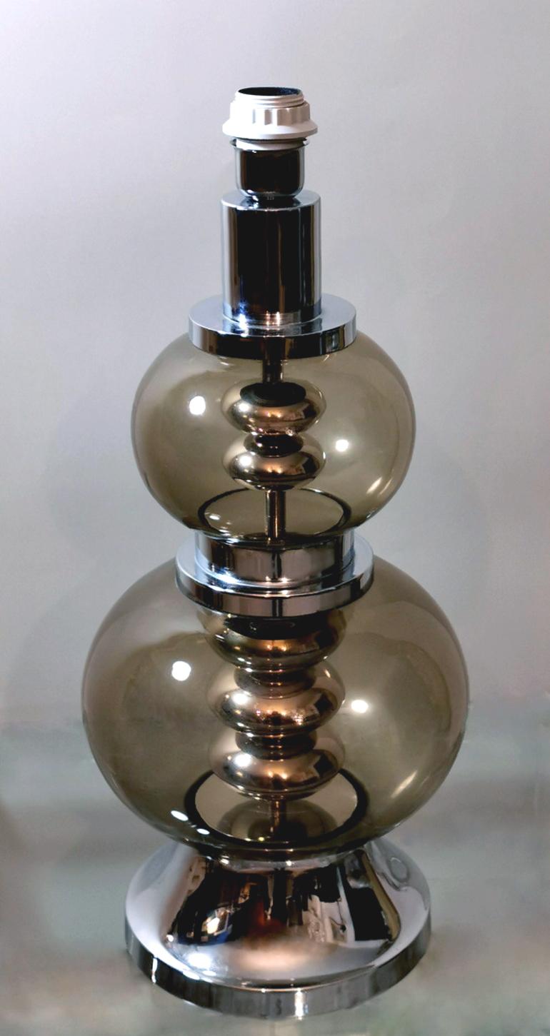Italian Vintage Lamp Steel and Smoked Glass For Sale 4