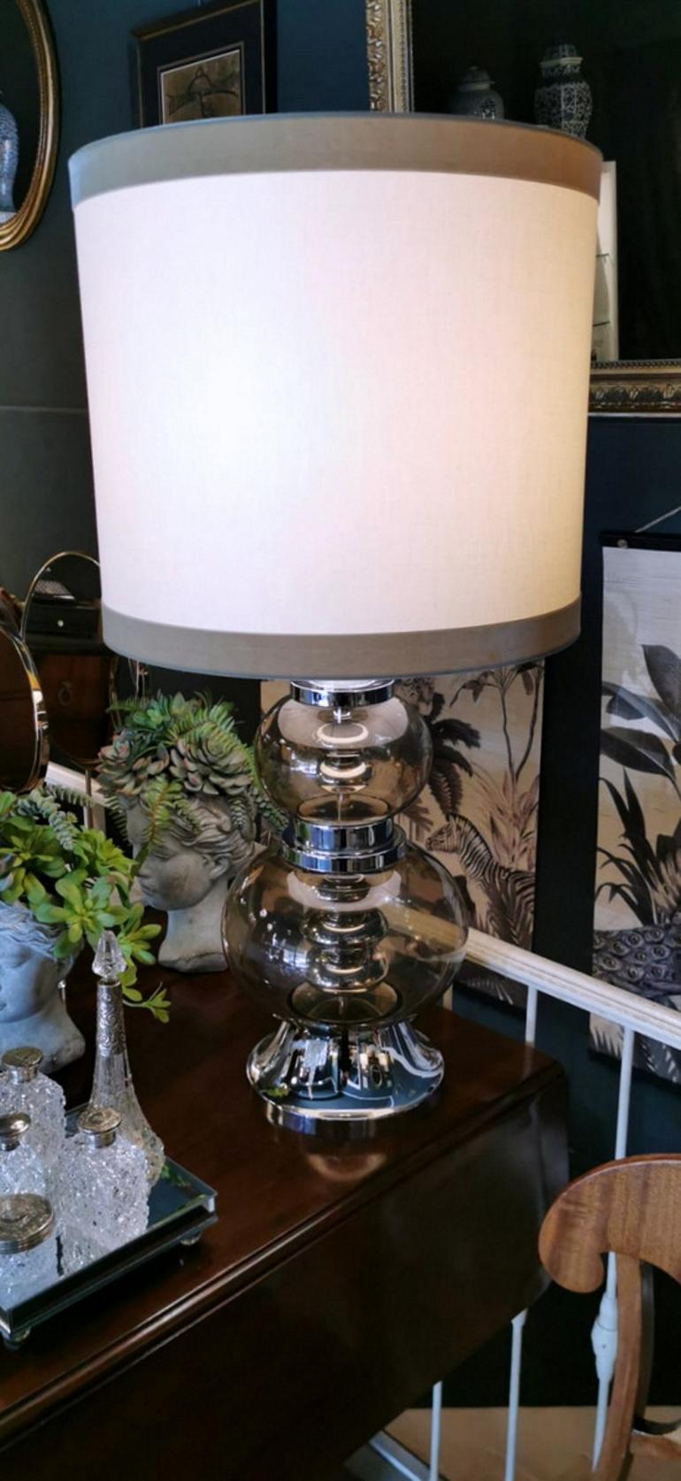 Italian Vintage Lamp Steel and Smoked Glass For Sale 7