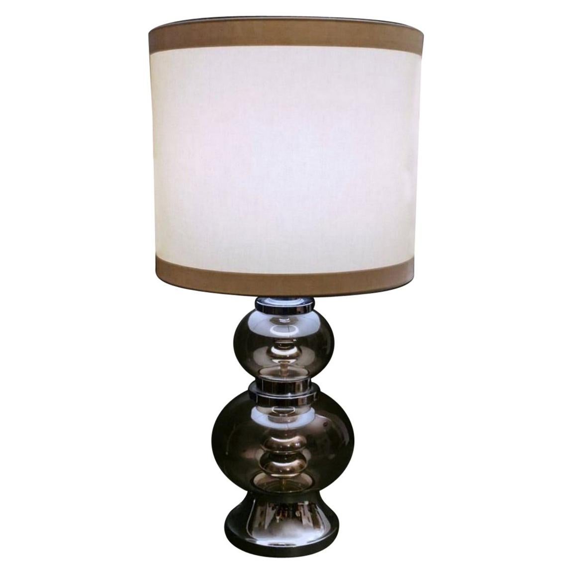 Lampe italienne vintage en acier et verre fumé en vente