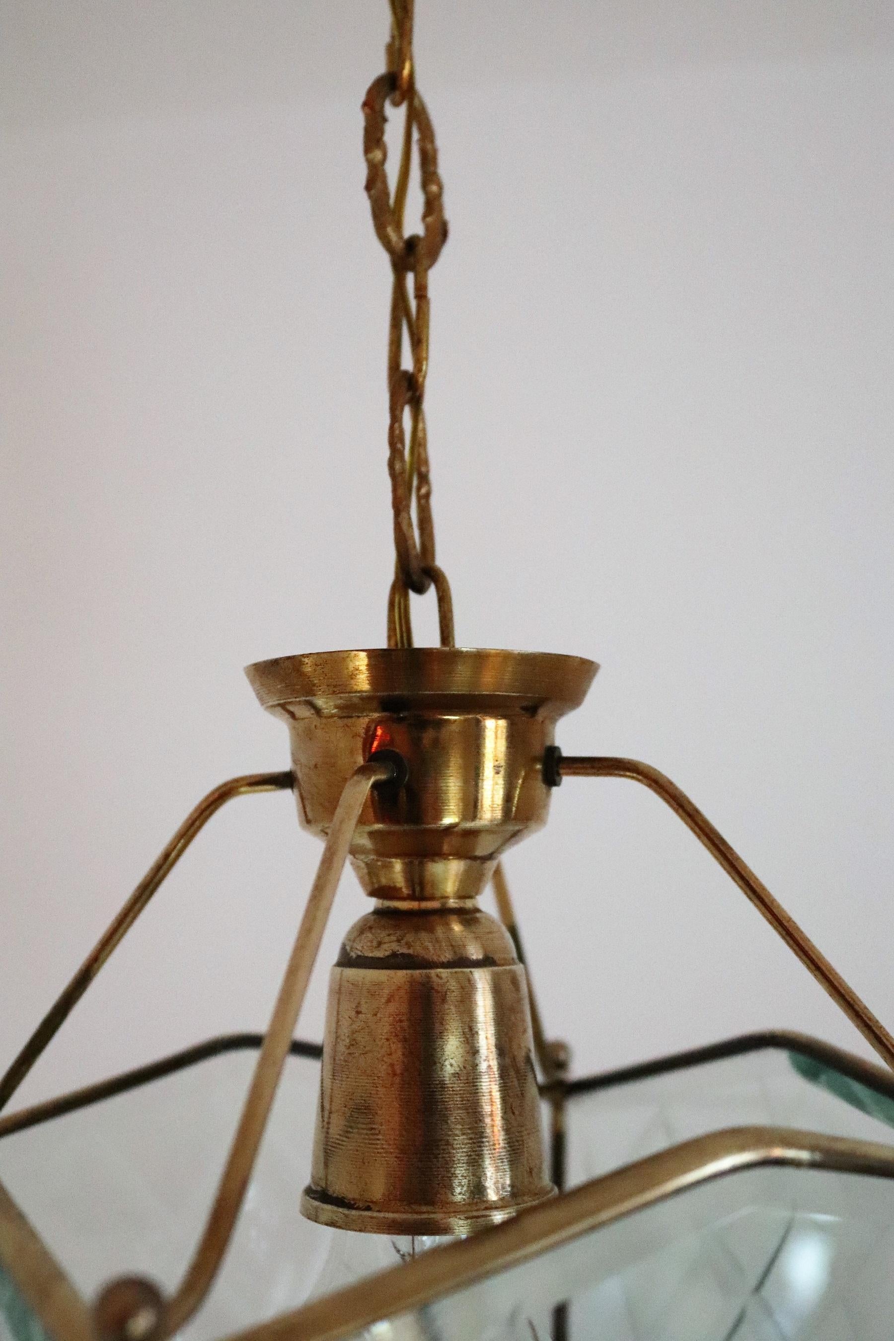 Italian Vintage Lantern in Crystal Cut Glass and Brass, 1950s For Sale 8