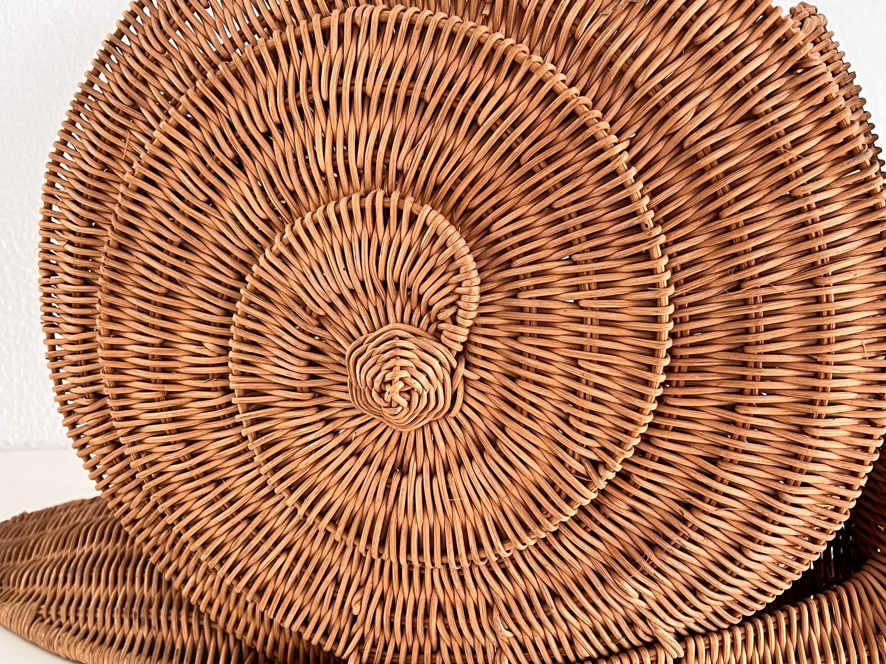 Italian Vintage Large Rattan Snail Basket, 1980s 1