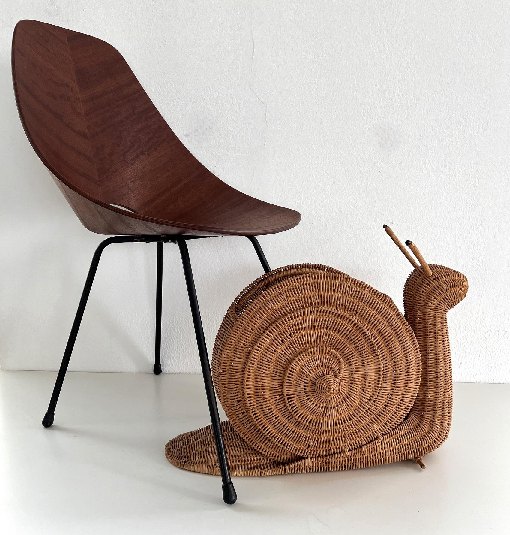 Italian Vintage Large Rattan Snail Basket, 1980s 5