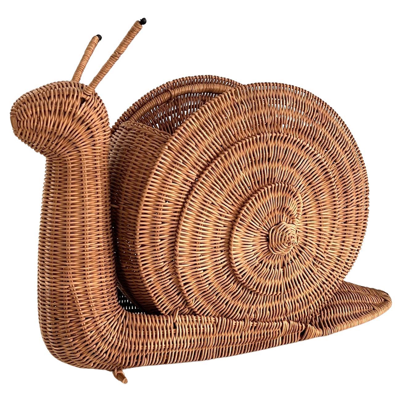 Italian Vintage Large Rattan Snail Basket, 1980s