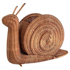 Großer italienischer Vintage-Schneckenkorb aus Rattan, 1980er Jahre