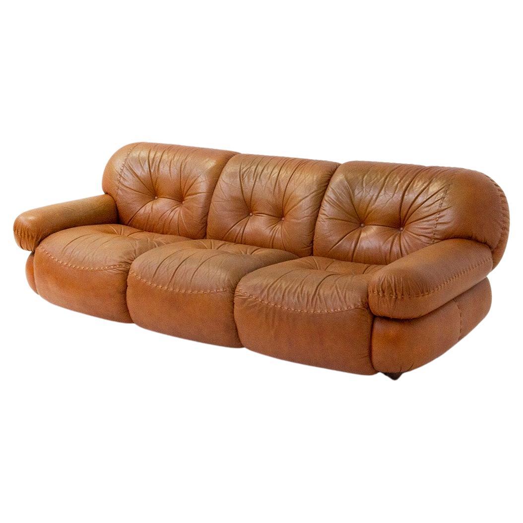 Italian Vintage Leather Sofa with three seats in Space Age Style For