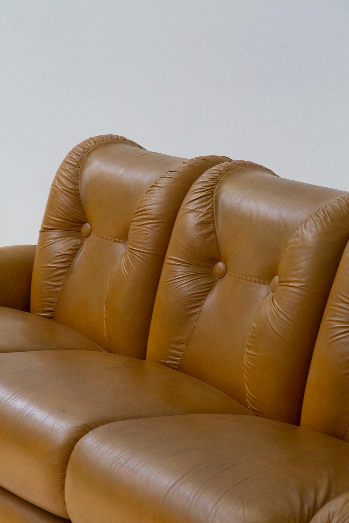 Mid-Century Modern Italian Vintage Leather Three-Seats Sofa