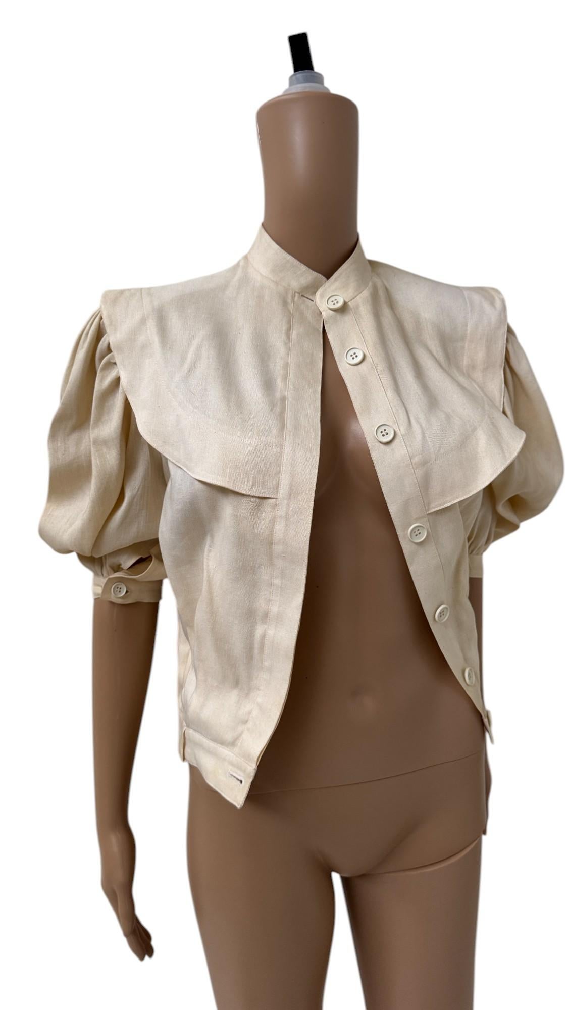 Italian Vintage Luciano Soprani Belted Linen Blouse im Angebot 5