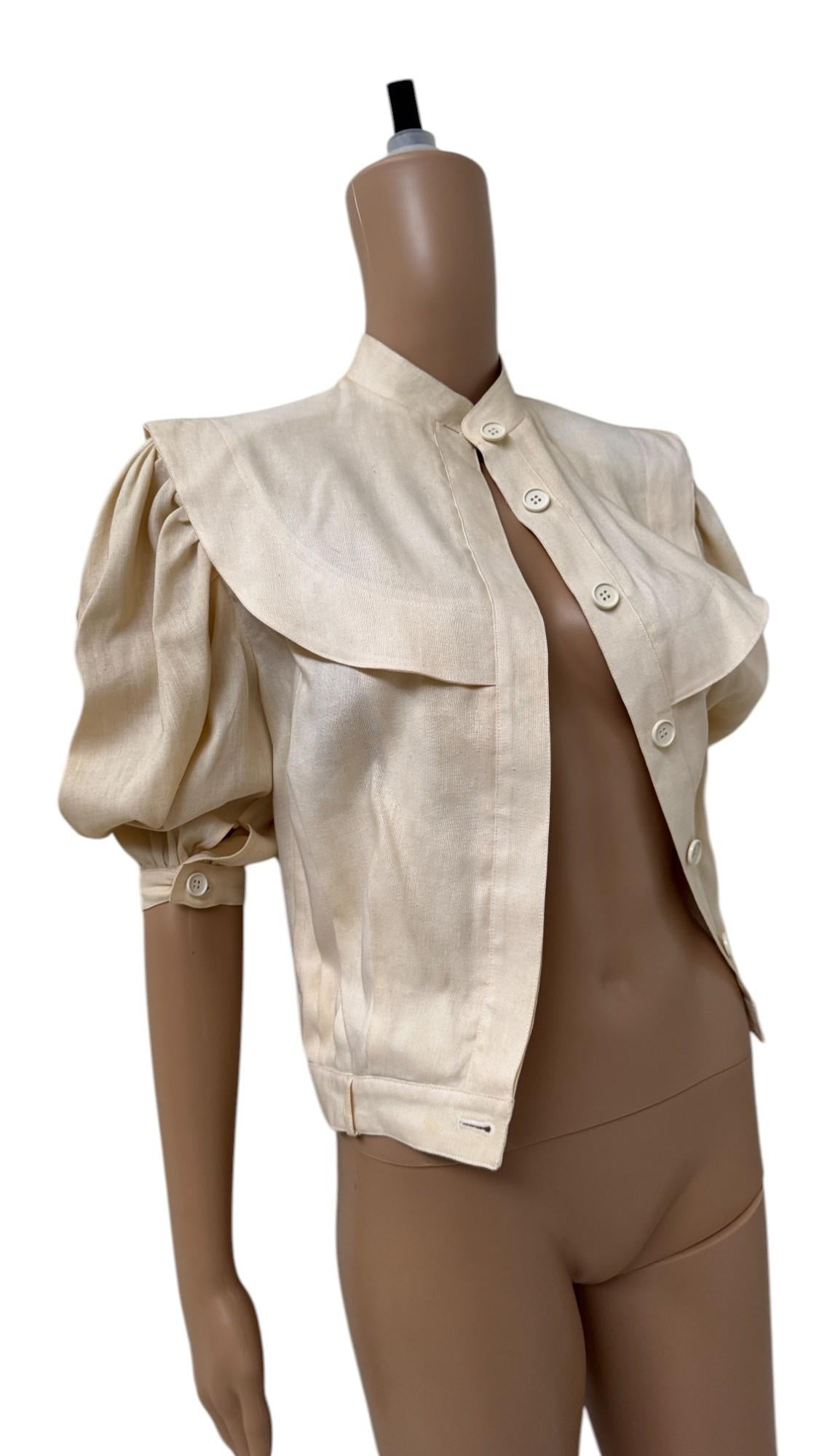 Italian Vintage Luciano Soprani Belted Linen Blouse im Angebot 6