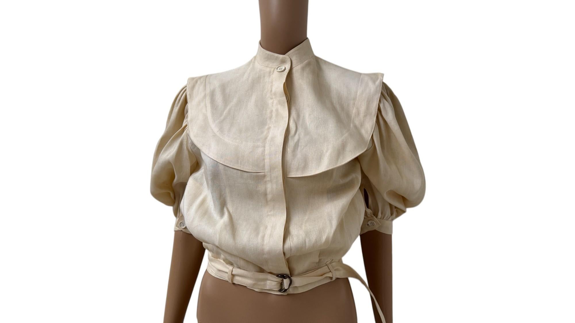 Italian Vintage Luciano Soprani Belted Linen Blouse im Angebot 8