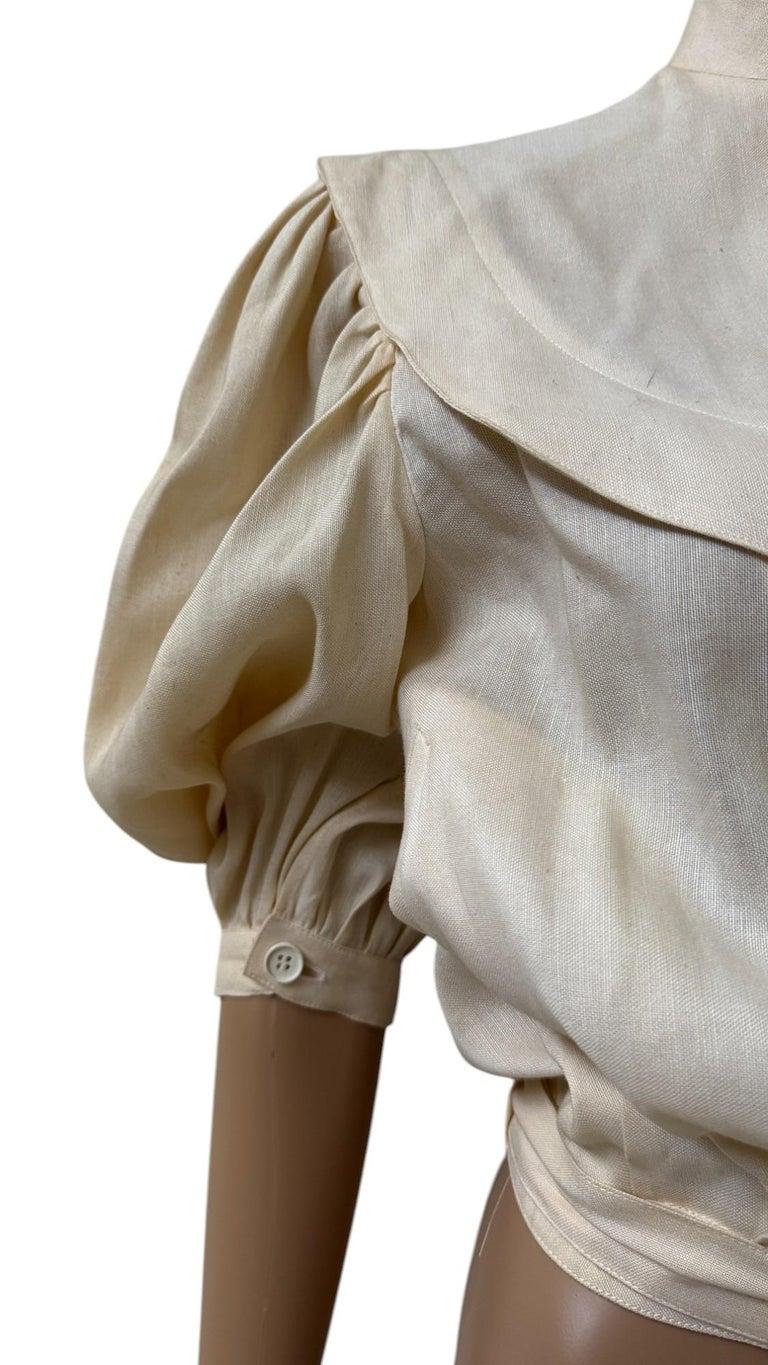 Italian Vintage Luciano Soprani Belted Linen Blouse en vente 8