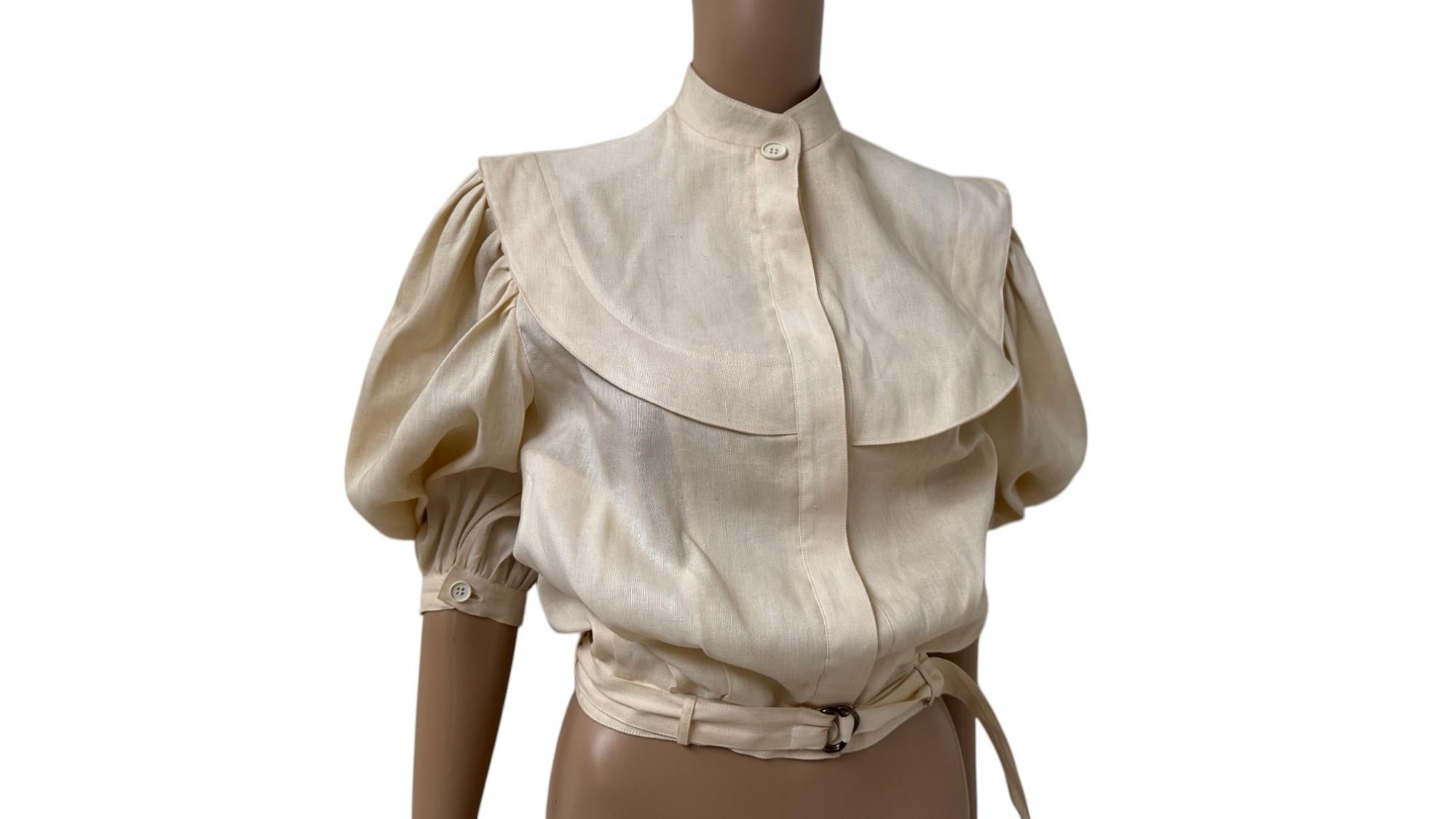 Italian Vintage Luciano Soprani Belted Linen Blouse im Angebot 9