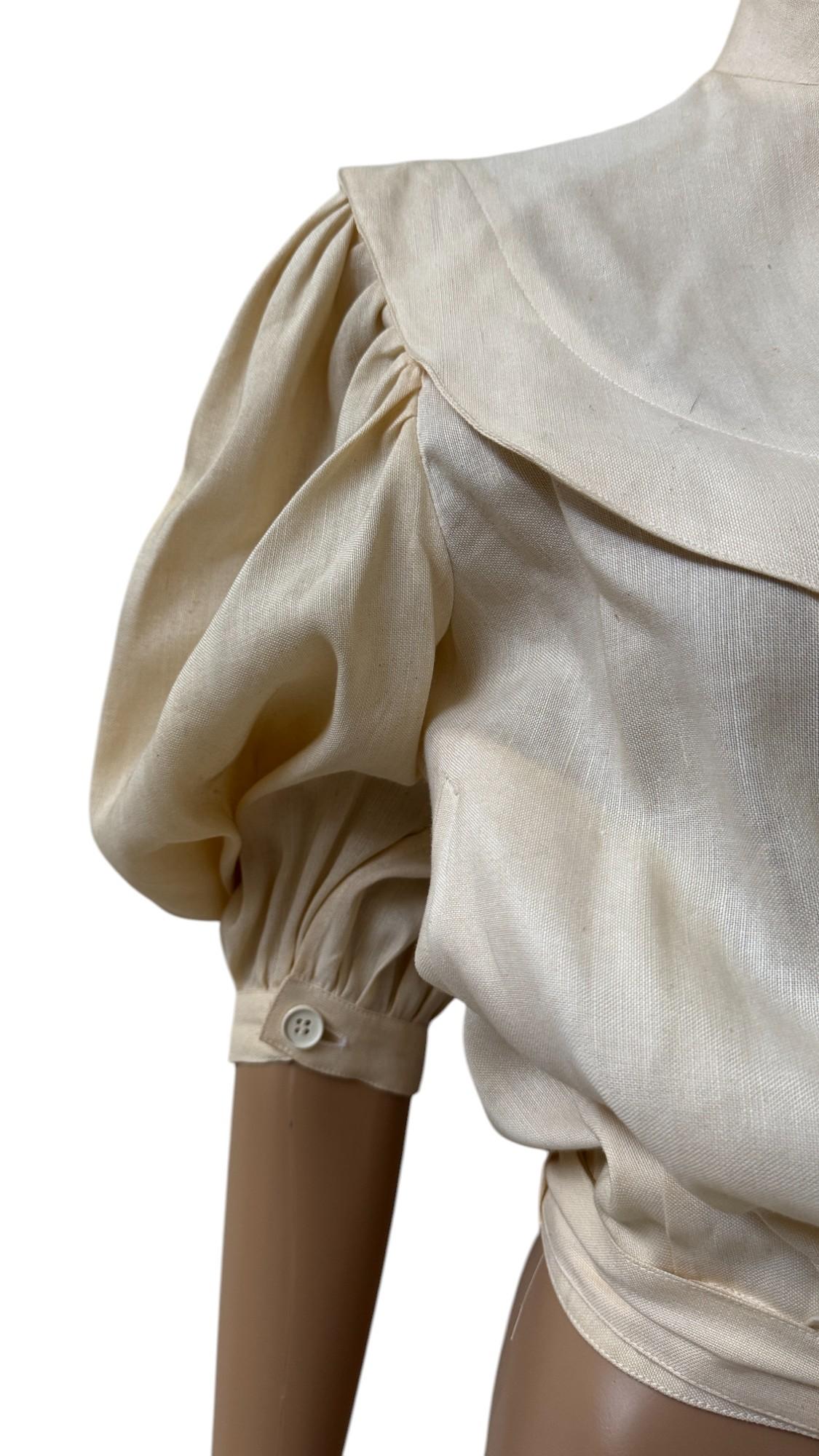Italian Vintage Luciano Soprani Belted Linen Blouse im Angebot 10