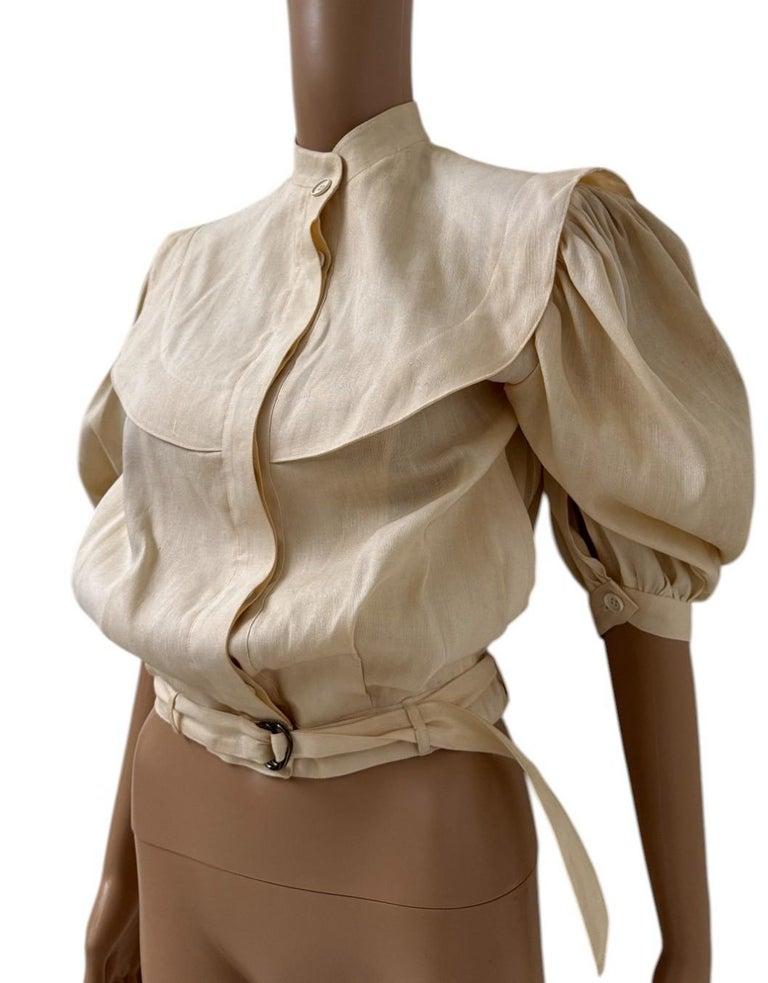 Italian Vintage Luciano Soprani Belted Linen Blouse en vente 10
