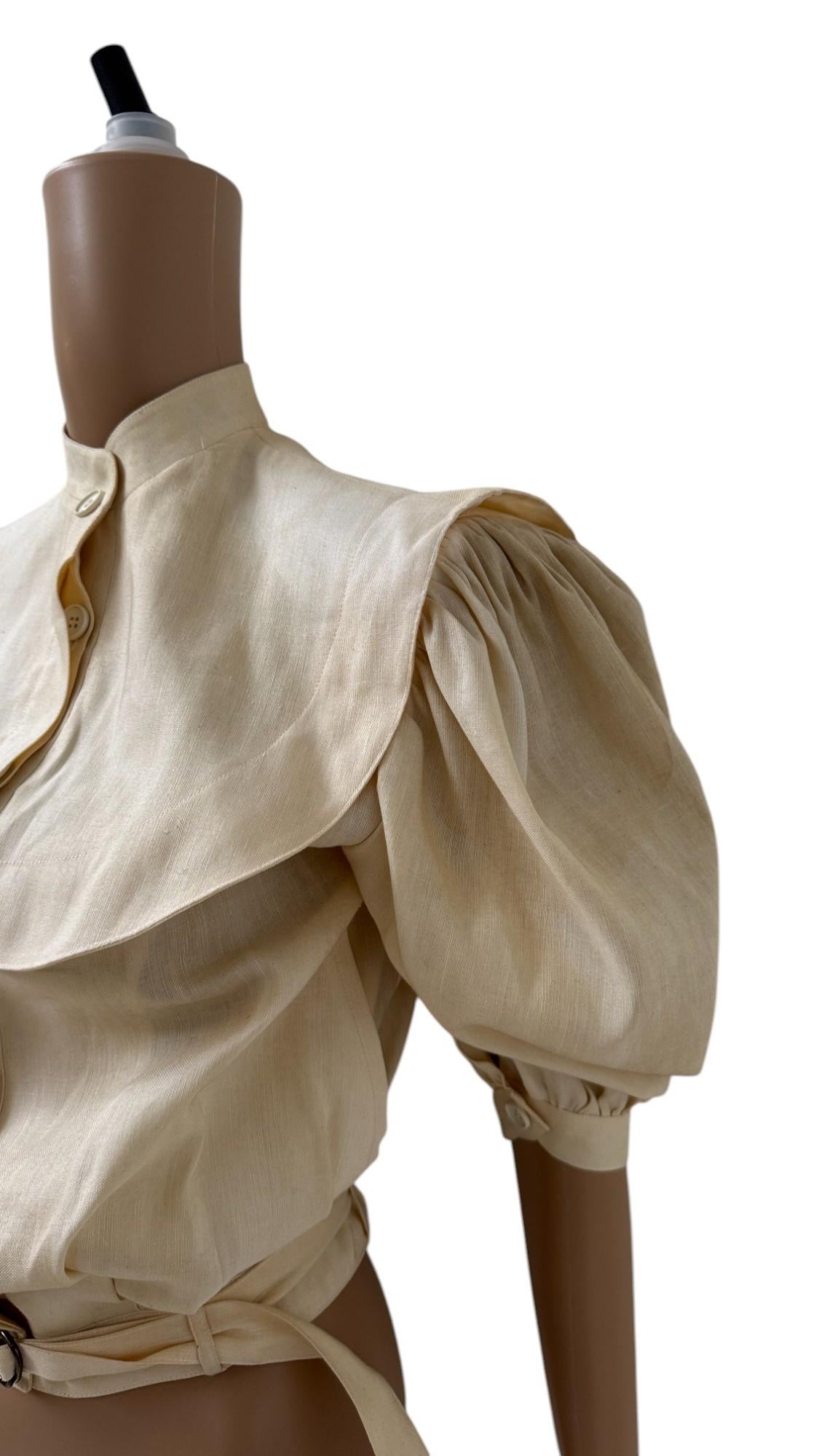 Italian Vintage Luciano Soprani Belted Linen Blouse im Angebot 11
