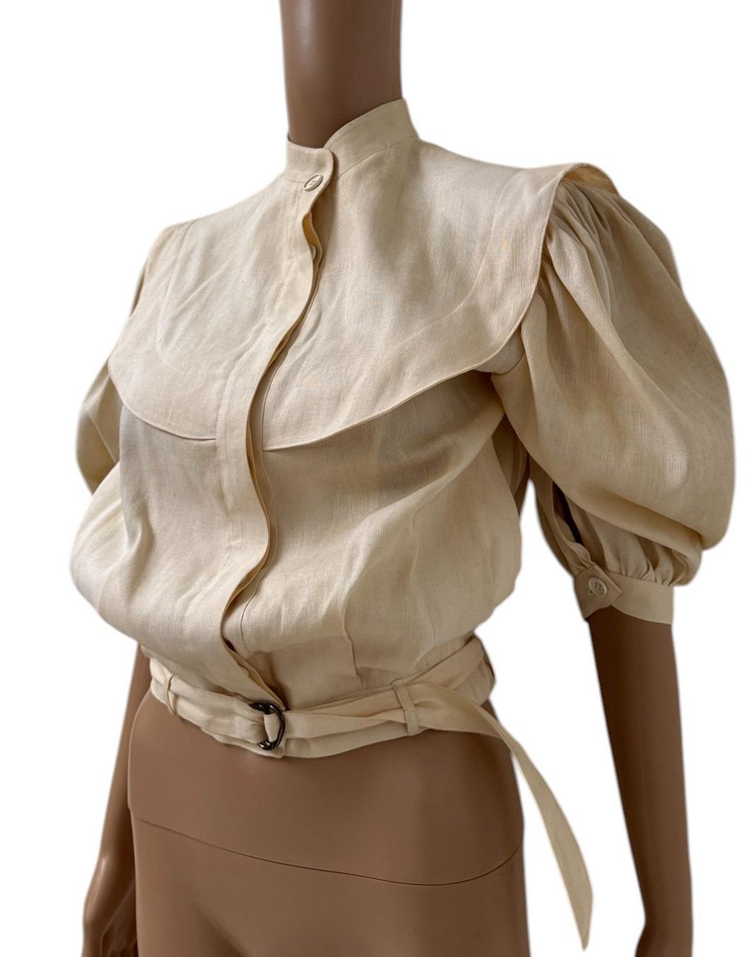 Italian Vintage Luciano Soprani Belted Linen Blouse im Angebot 12