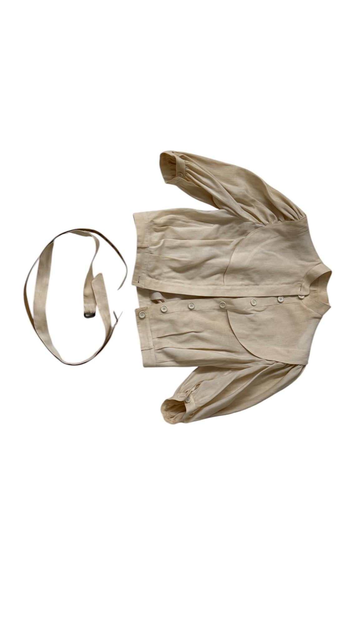 Italian Vintage Luciano Soprani Belted Linen Blouse (Brown) im Angebot