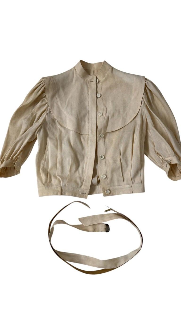 Italian Vintage Luciano Soprani Belted Linen Blouse Bon état - En vente à Milano, IT