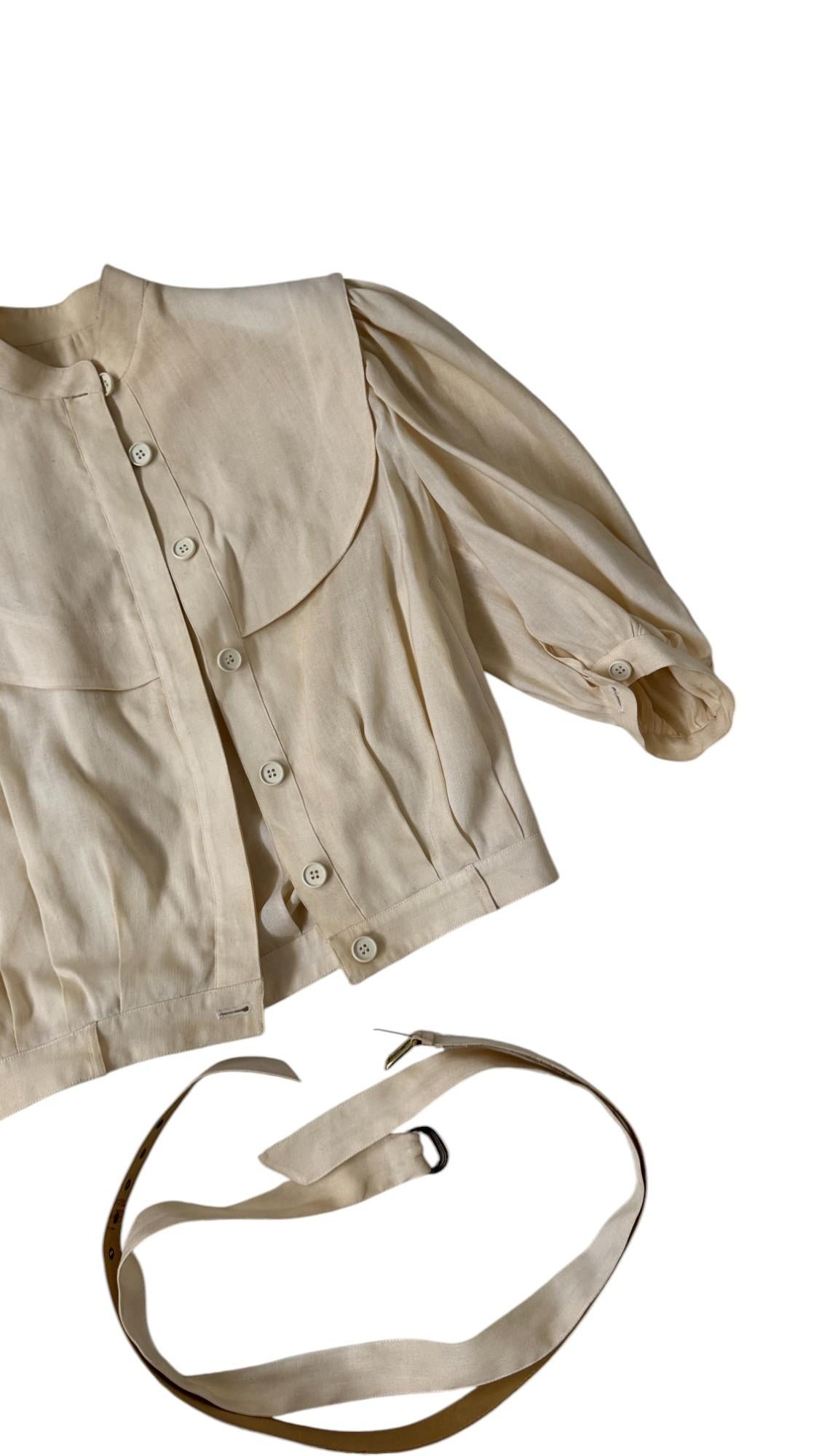 Italian Vintage Luciano Soprani Belted Linen Blouse im Angebot 1