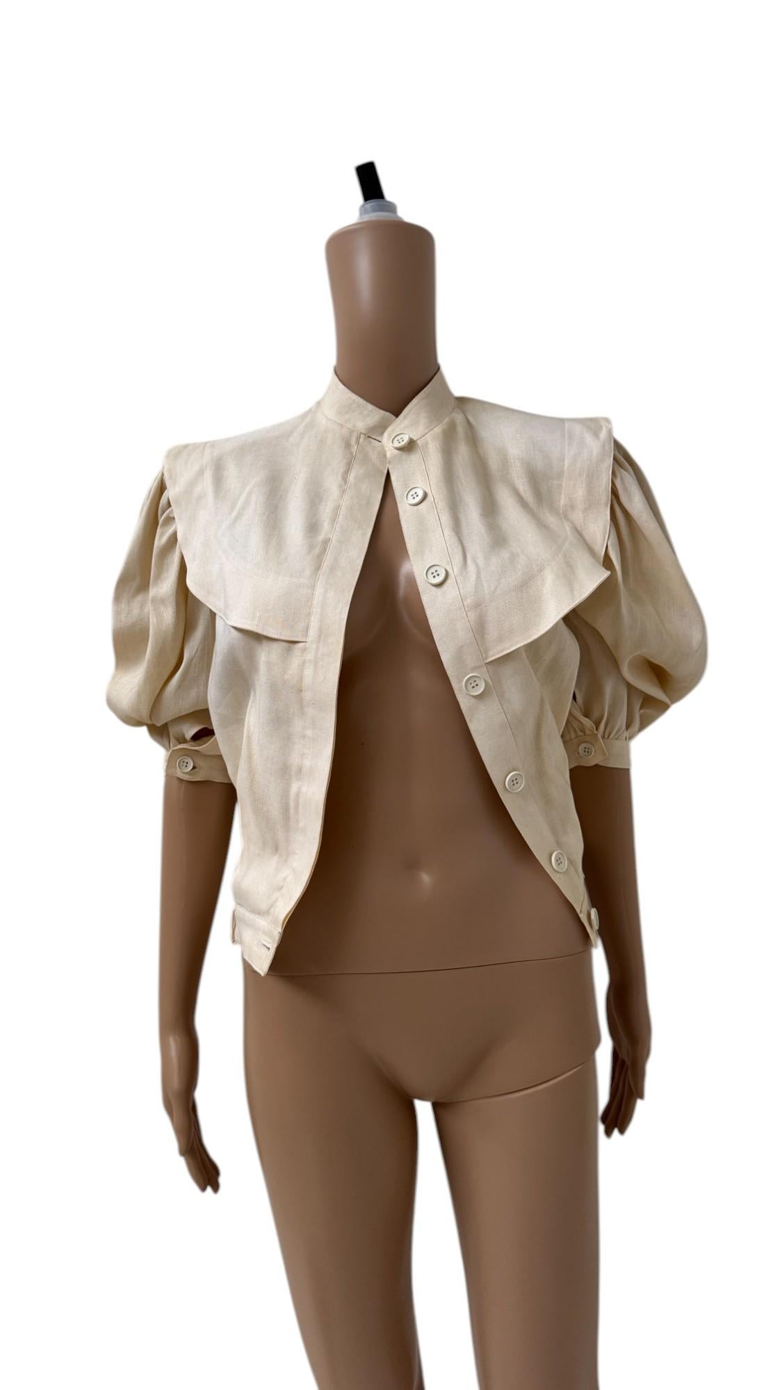 Italian Vintage Luciano Soprani Belted Linen Blouse im Angebot 4