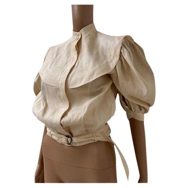 Italian Vintage Luciano Soprani Belted Linen Blouse