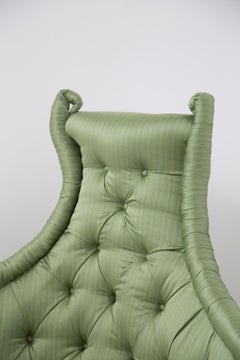 Italian Vintage Luxury Sofa in Wood and Green Silk Satin