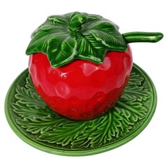 Italian Vintage Majolica Sugar Bowl in the shape of a Strawberry by Italica ARS