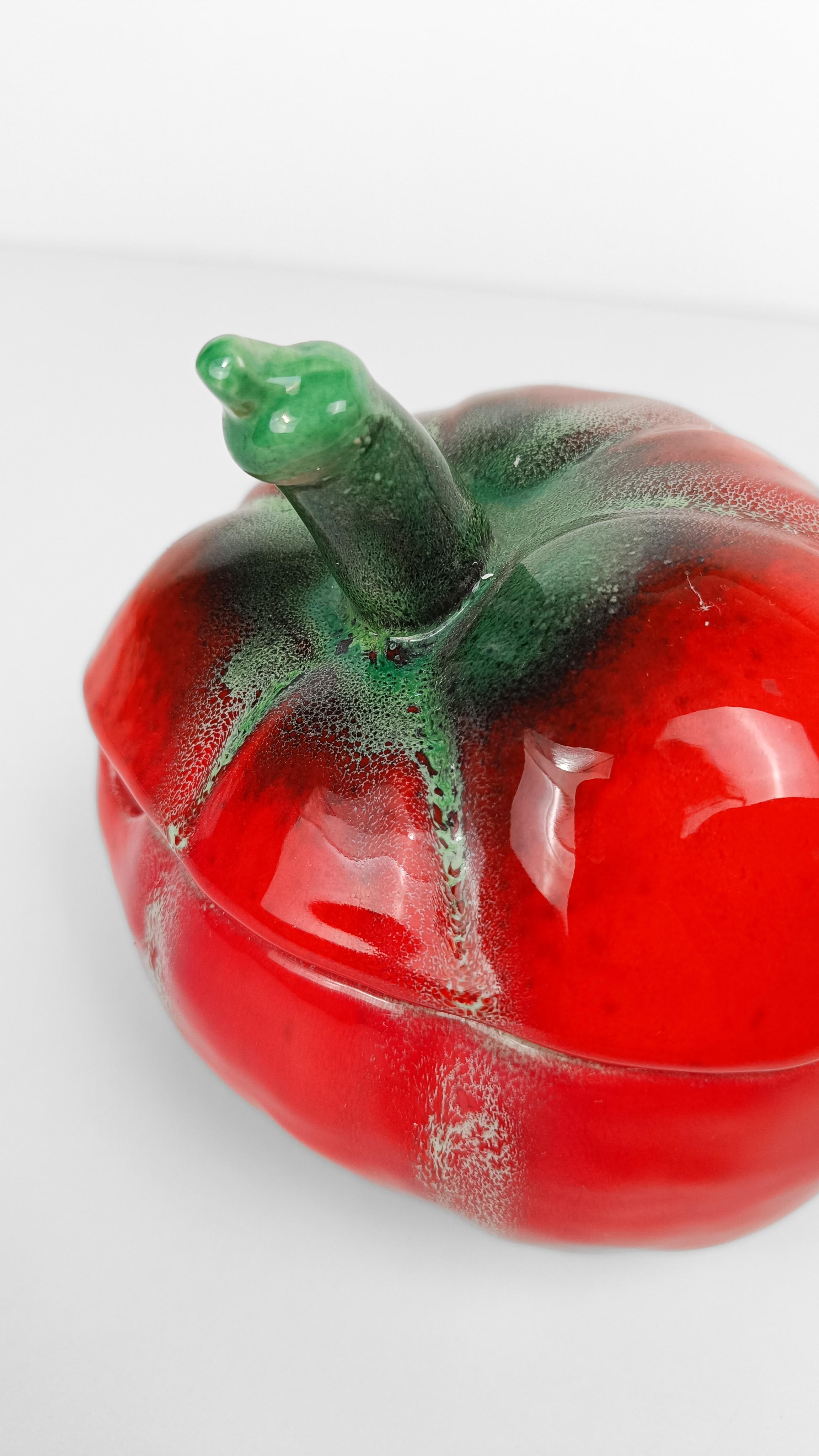 Ceramic Italian Vintage Majolica Sugar Bowl in the shape of a Tomato by Pacetti Albisola For Sale