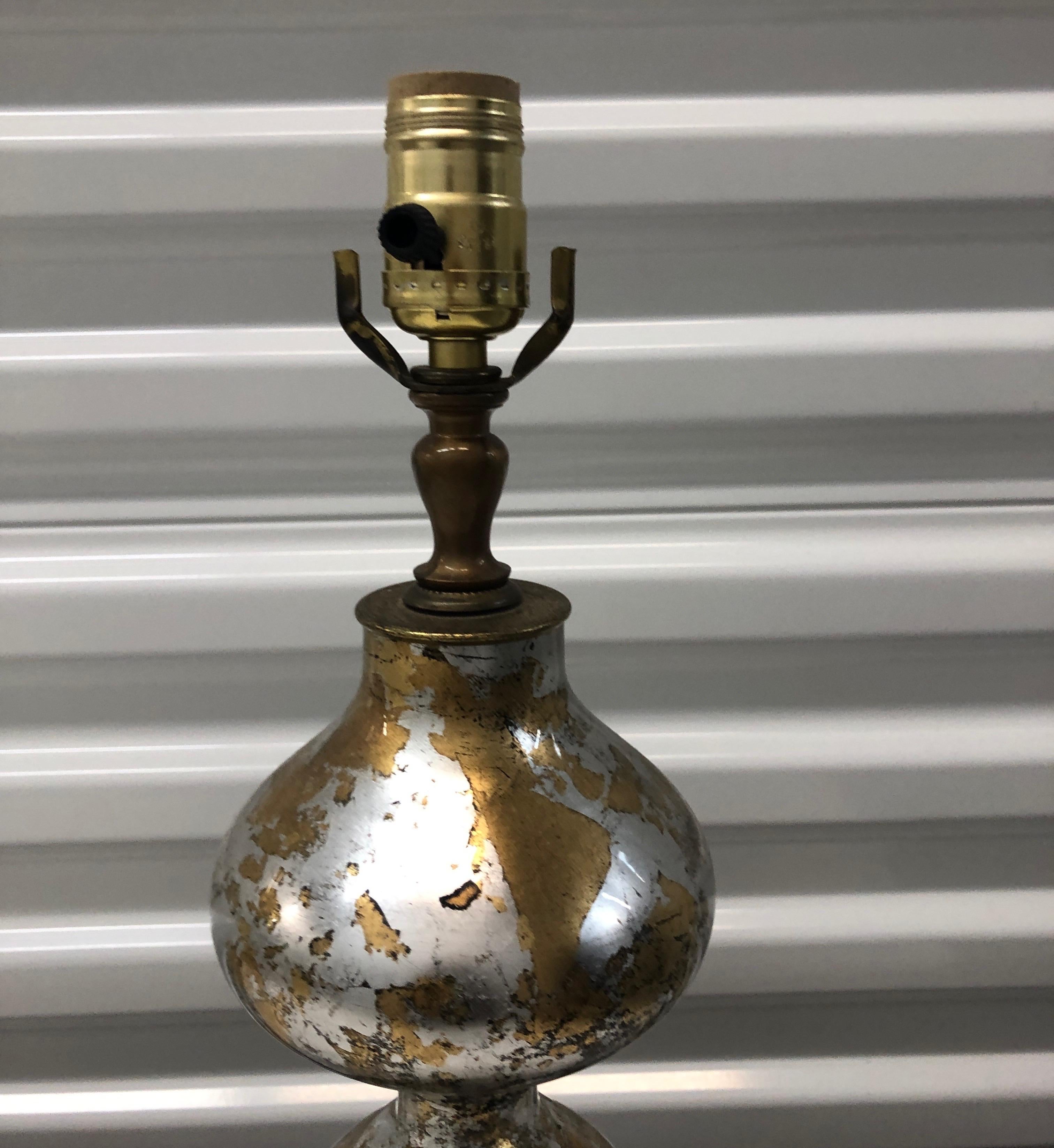 Hand-Crafted Italian Vintage Mercury Glass Table Lamp with Gold Leaf Brass Base