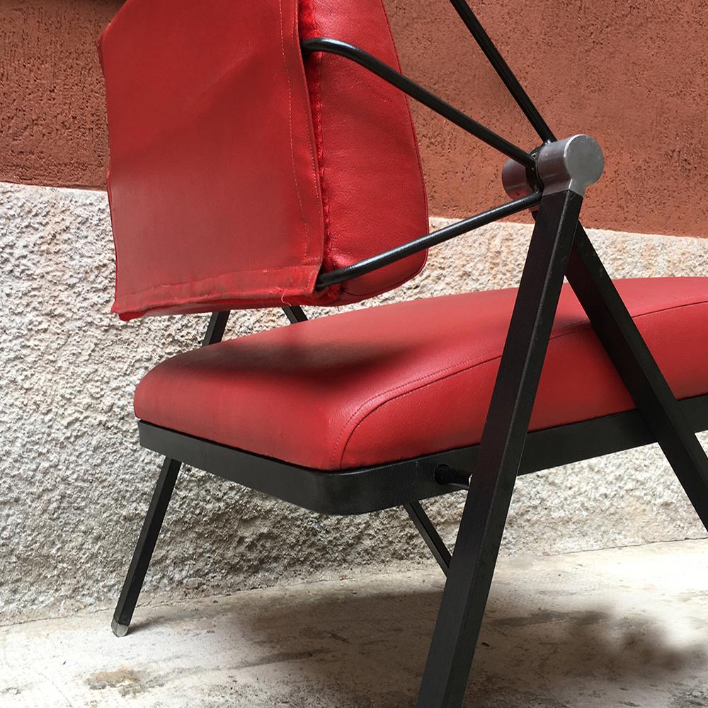 Italian Vintage Metal and Red Leather Armchair by Formanova, 1970s 6