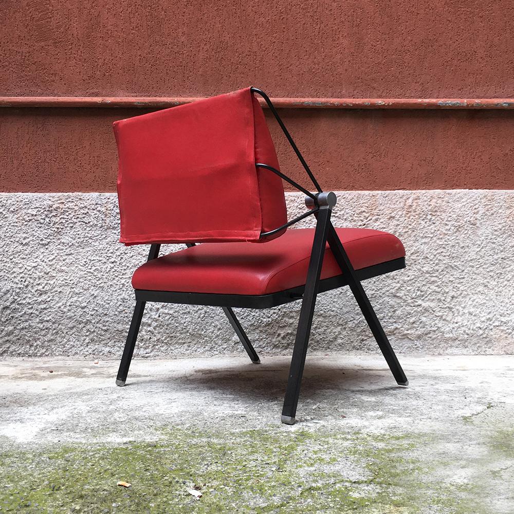 Modern Italian Vintage Metal and Red Leather Armchair by Formanova, 1970s
