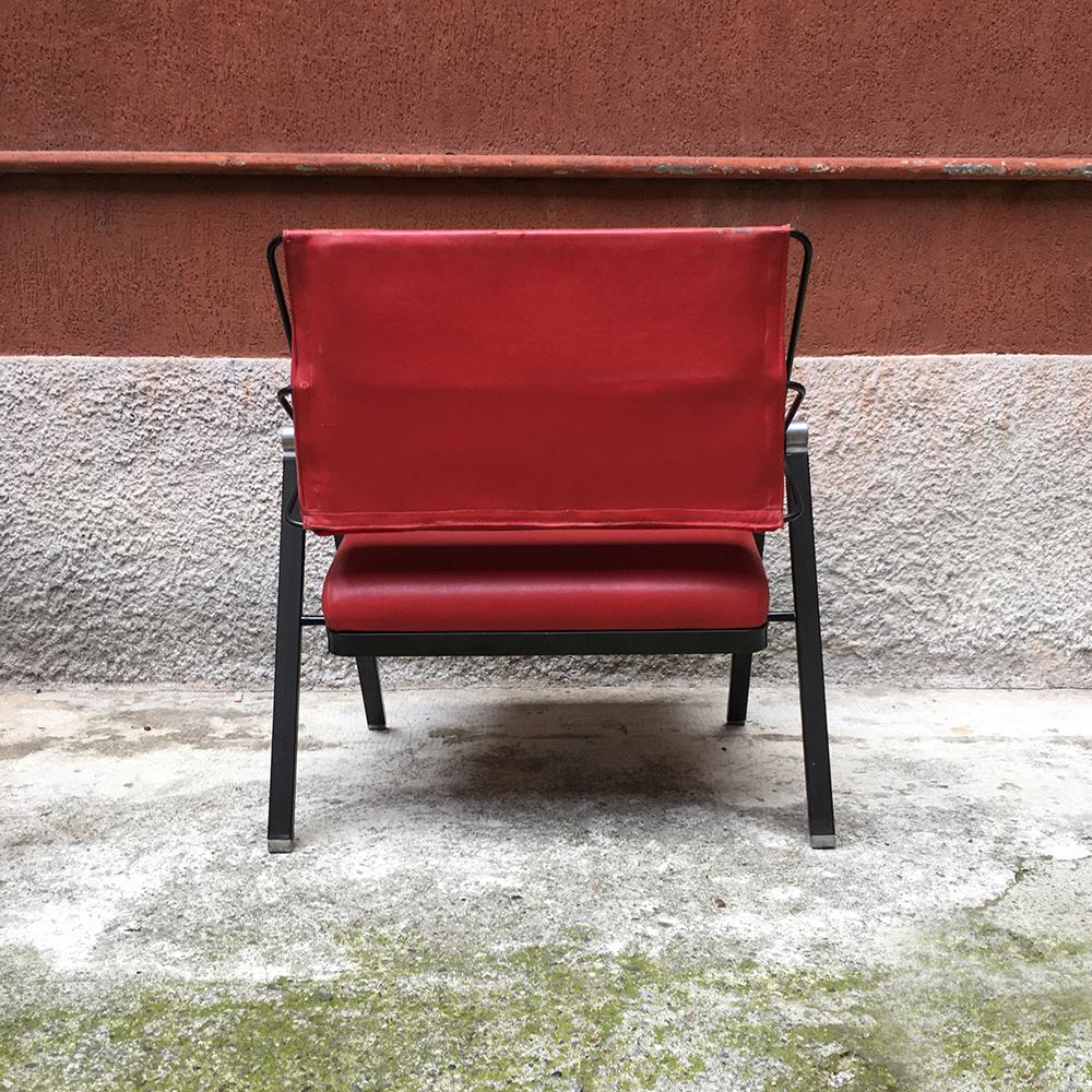 Italian Vintage Metal and Red Leather Armchair by Formanova, 1970s In Good Condition In MIlano, IT