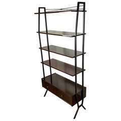 Italian Vintage Metal Mahogany RB Design Polyester Polished Small Bookcase, 1970