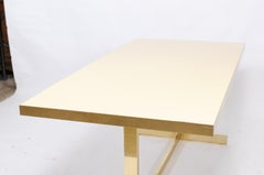 Italian Vintage Mid-Century Modern Formica Dining Table with Brass Trestle Base
