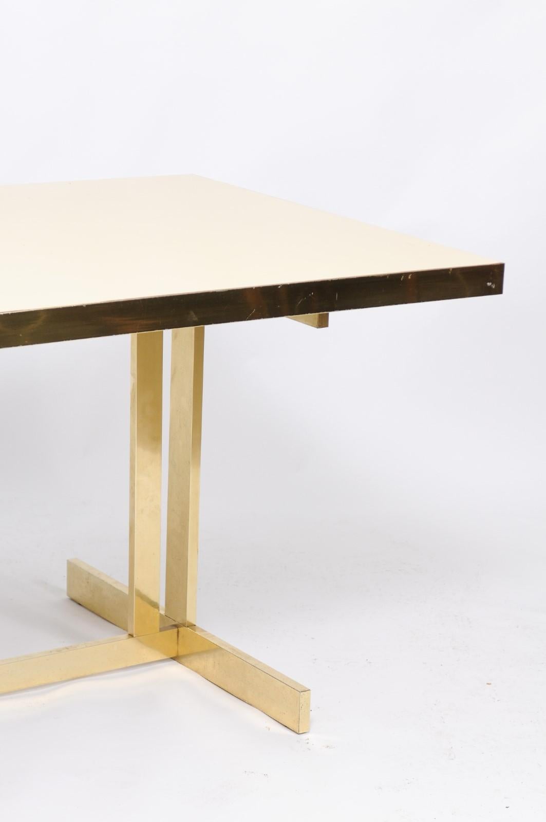 Italian Vintage Mid-Century Modern Formica Dining Table with Brass Trestle Base 1