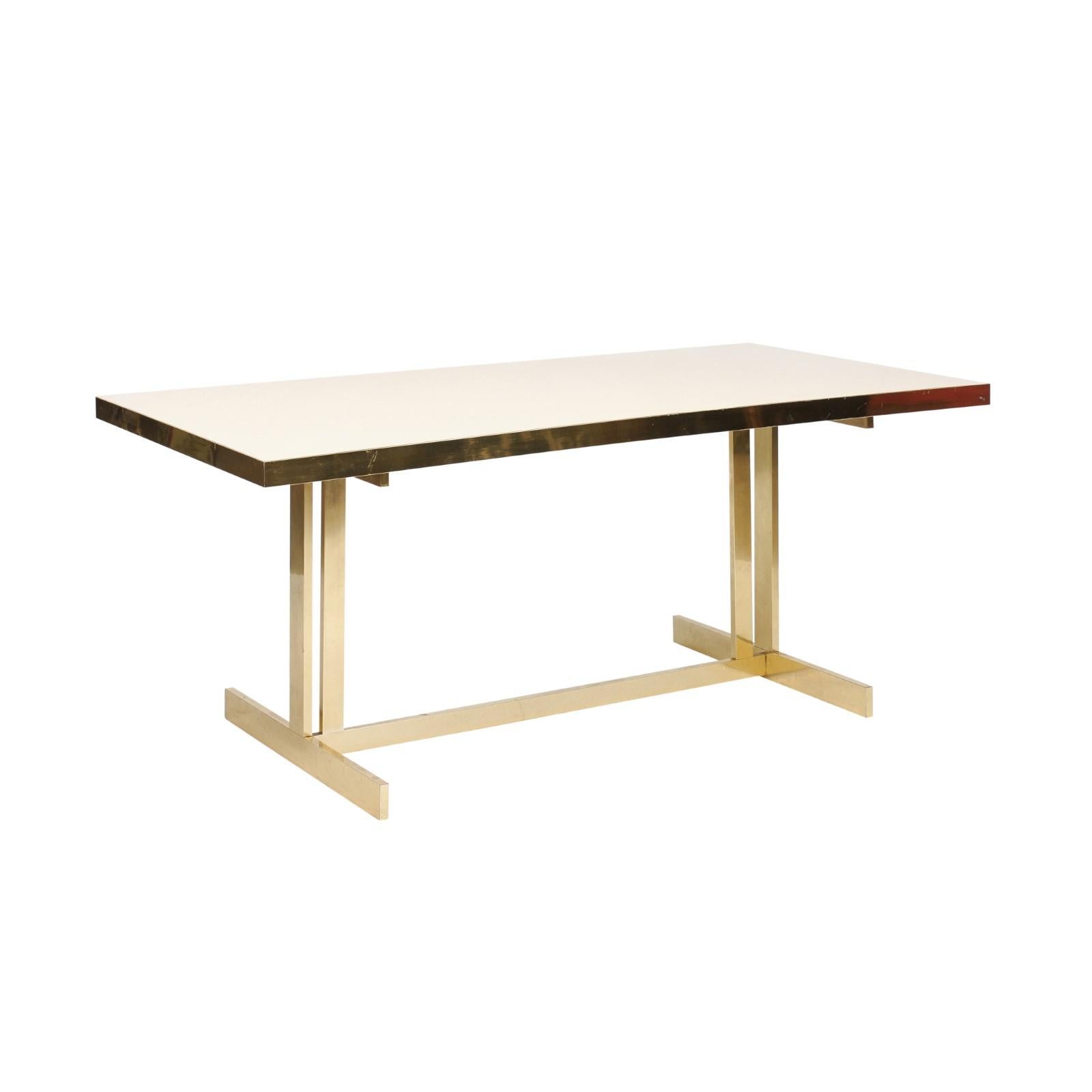 Italian Vintage Mid-Century Modern Formica Dining Table with Brass Trestle Base