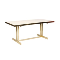 Italian Vintage Mid-Century Modern Formica Dining Table with Brass Trestle Base