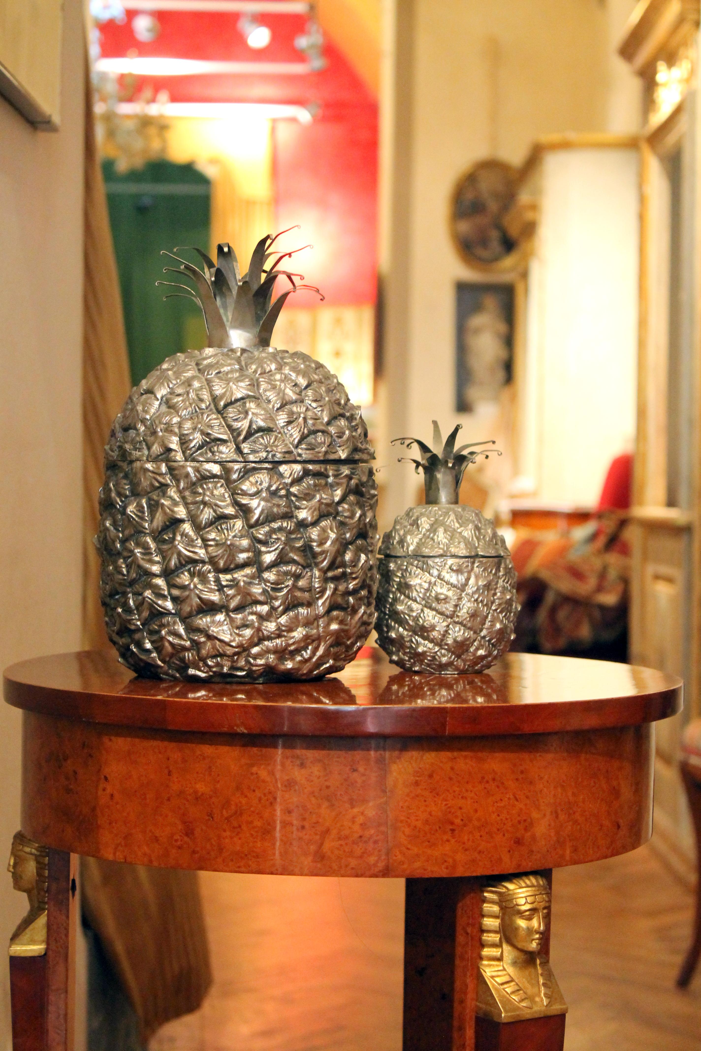 Italian Vintage Mid-Century Modern Silvered Pineapple Ice Bucket and Sugar Bowl In Good Condition For Sale In Firenze, IT