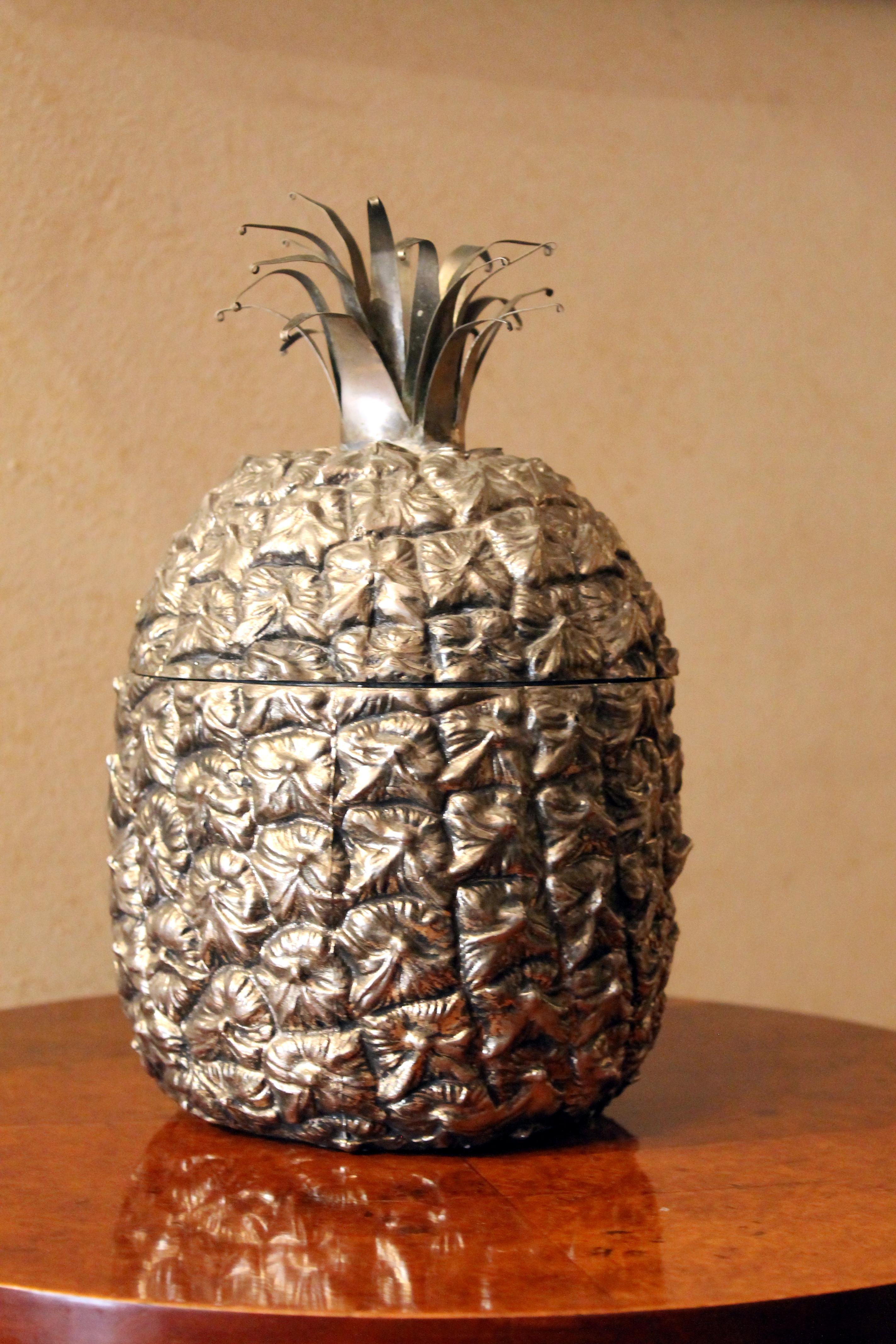 Italian Vintage Mid-Century Modern Silvered Pineapple Ice Bucket and Sugar Bowl For Sale 2