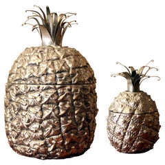 Secchiello per ghiaccio e zuccheriera ananas argentata vintage italiana di metà secolo moderno