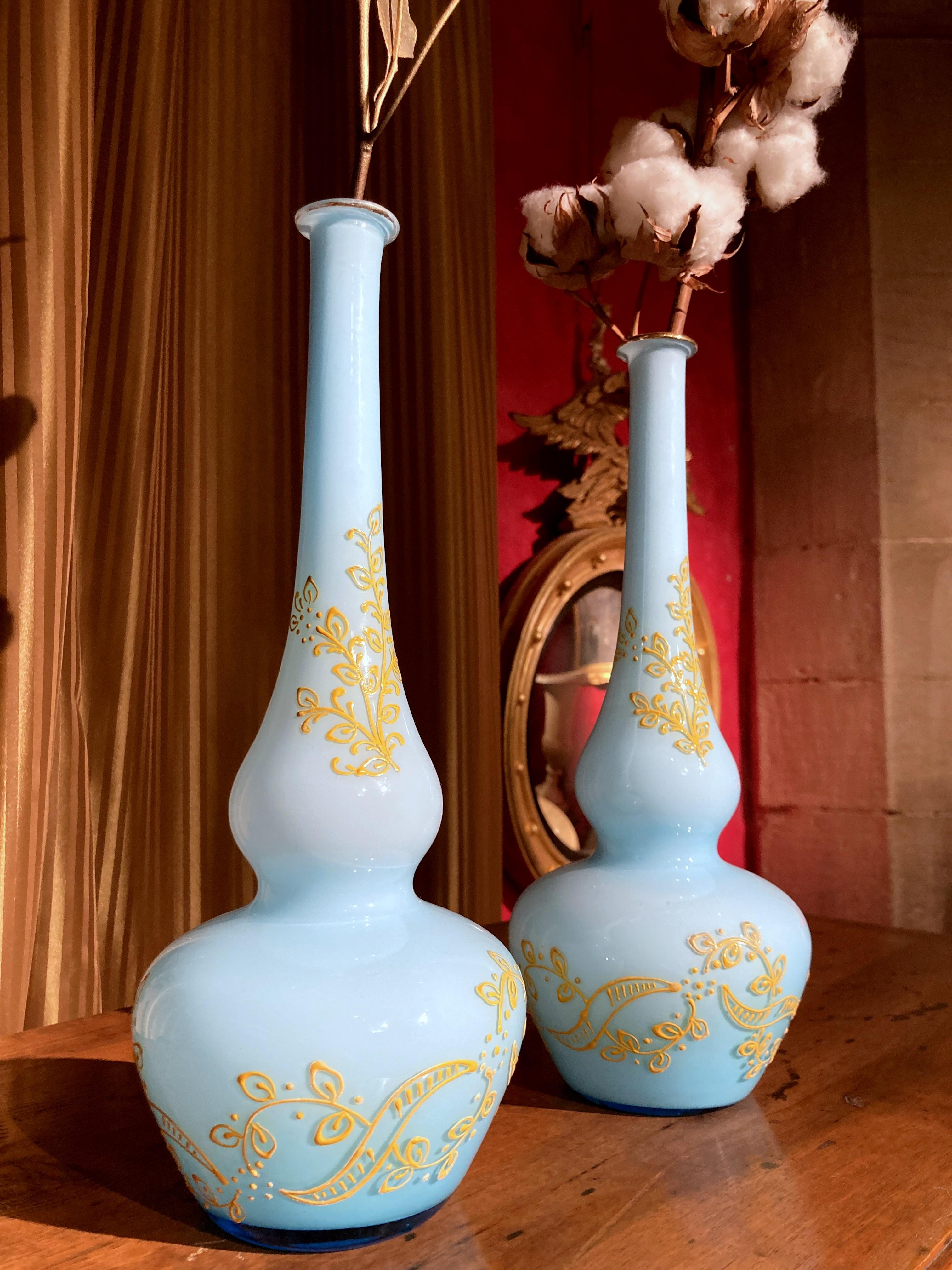 Italian Vintage Mid-Century Turquoise Opaline Murano Glass Soliflower Vases For Sale 3