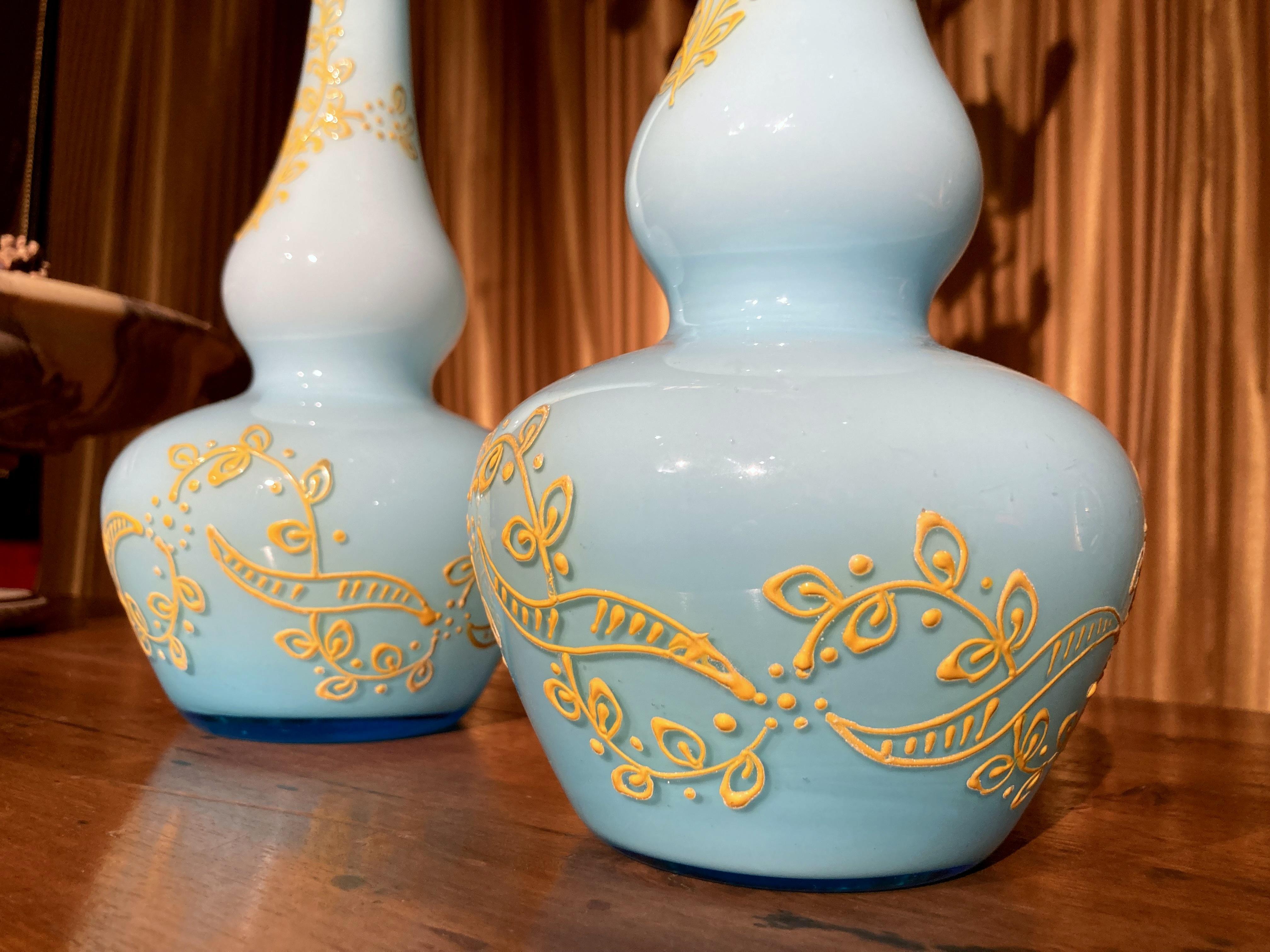 Italian Vintage Mid-Century Turquoise Opaline Murano Glass Soliflower Vases For Sale 4