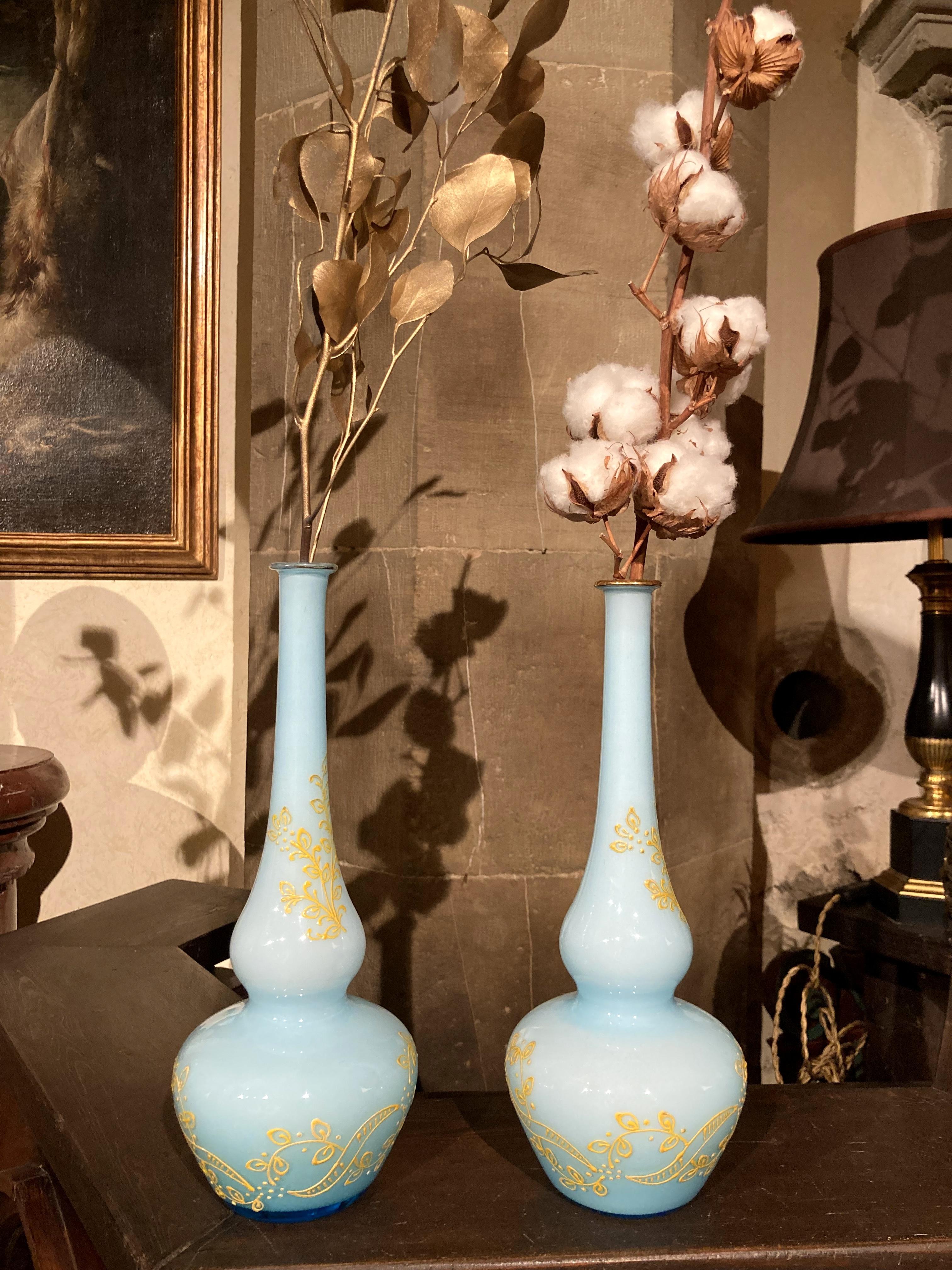 Italian Vintage Mid-Century Turquoise Opaline Murano Glass Soliflower Vases For Sale 7