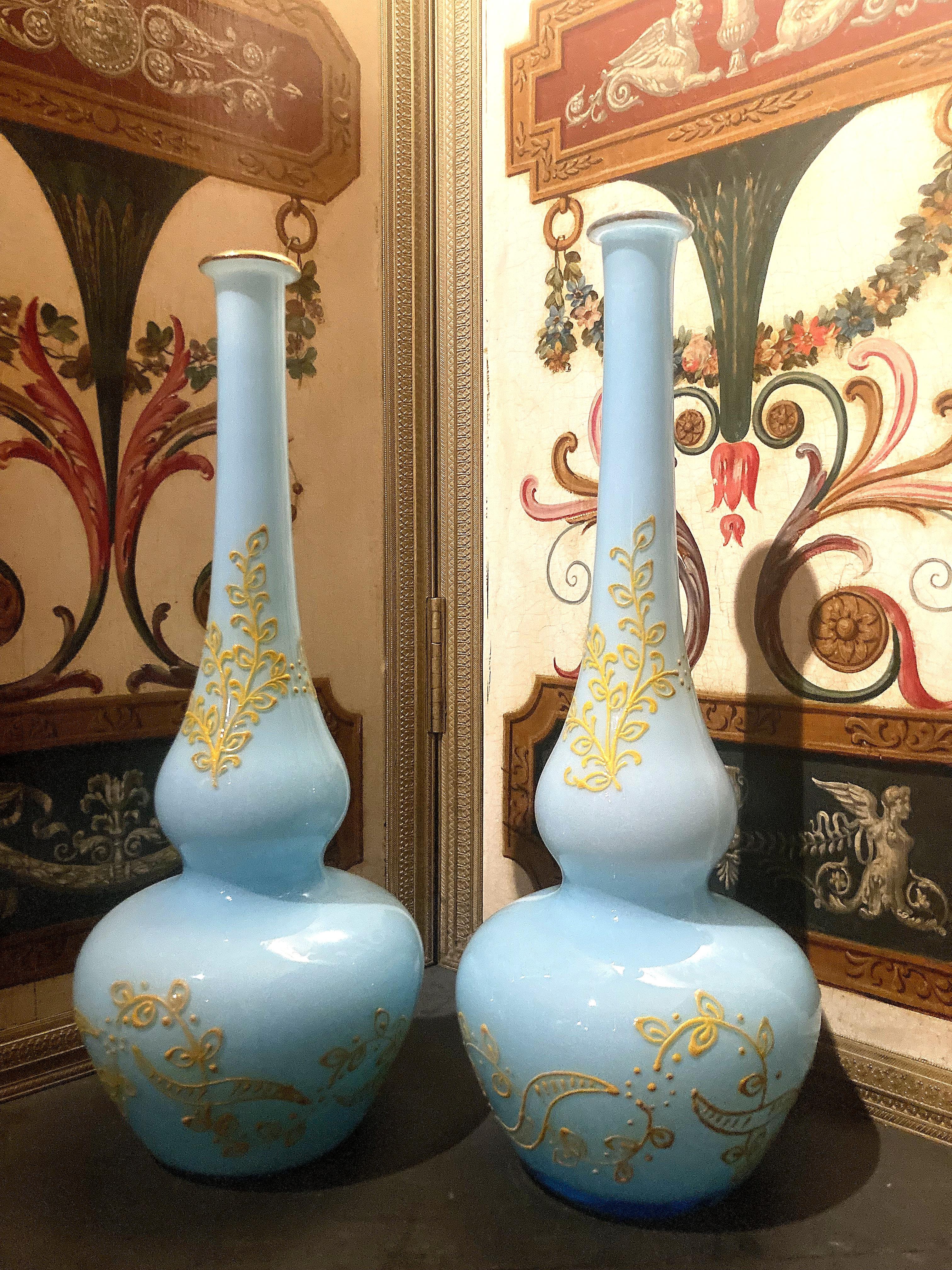Italian Vintage Mid-Century Turquoise Opaline Murano Glass Soliflower Vases For Sale 8