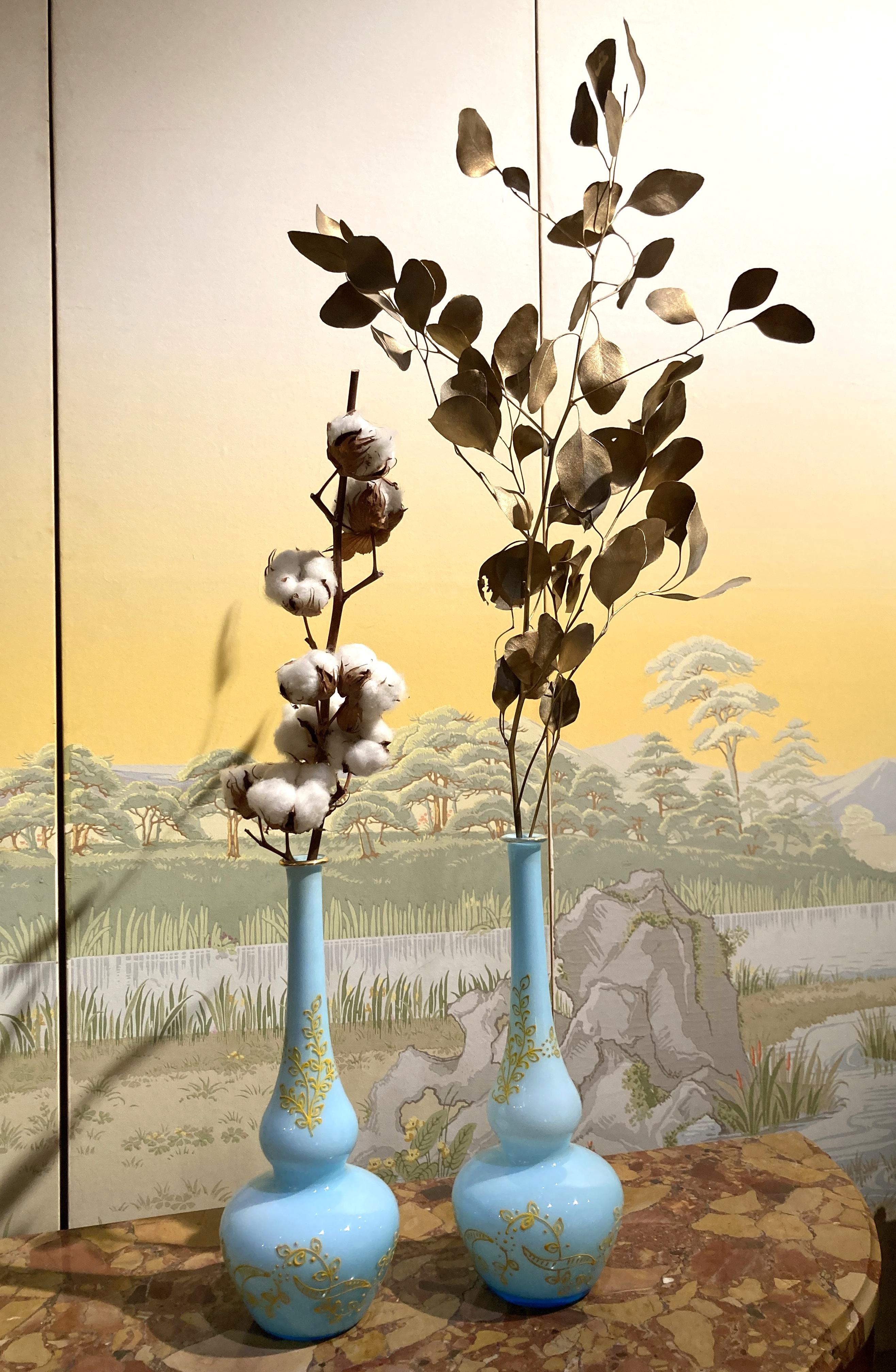 Art Glass Italian Vintage Mid-Century Turquoise Opaline Murano Glass Soliflower Vases For Sale