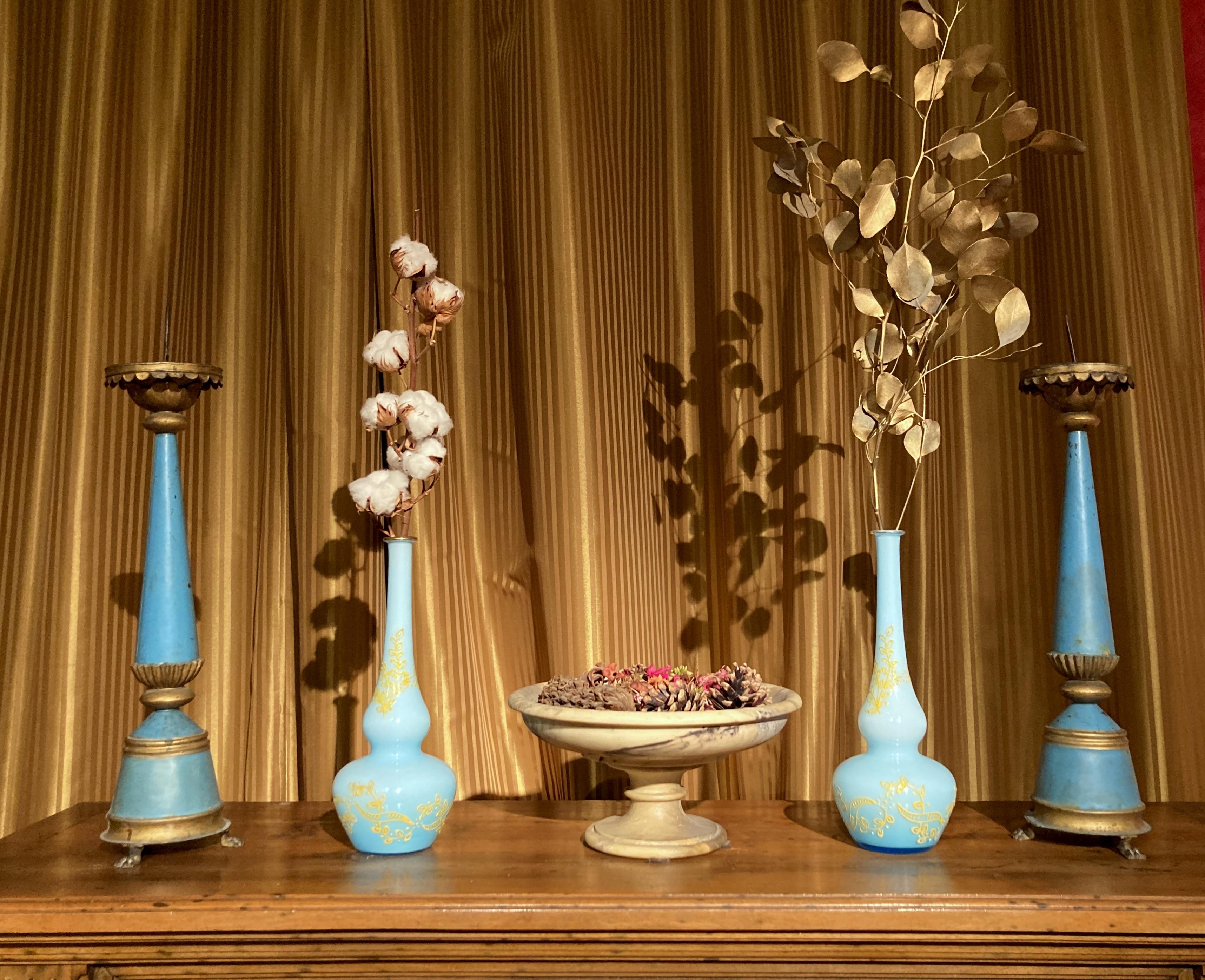 Italian Vintage Mid-Century Turquoise Opaline Murano Glass Soliflower Vases For Sale 1