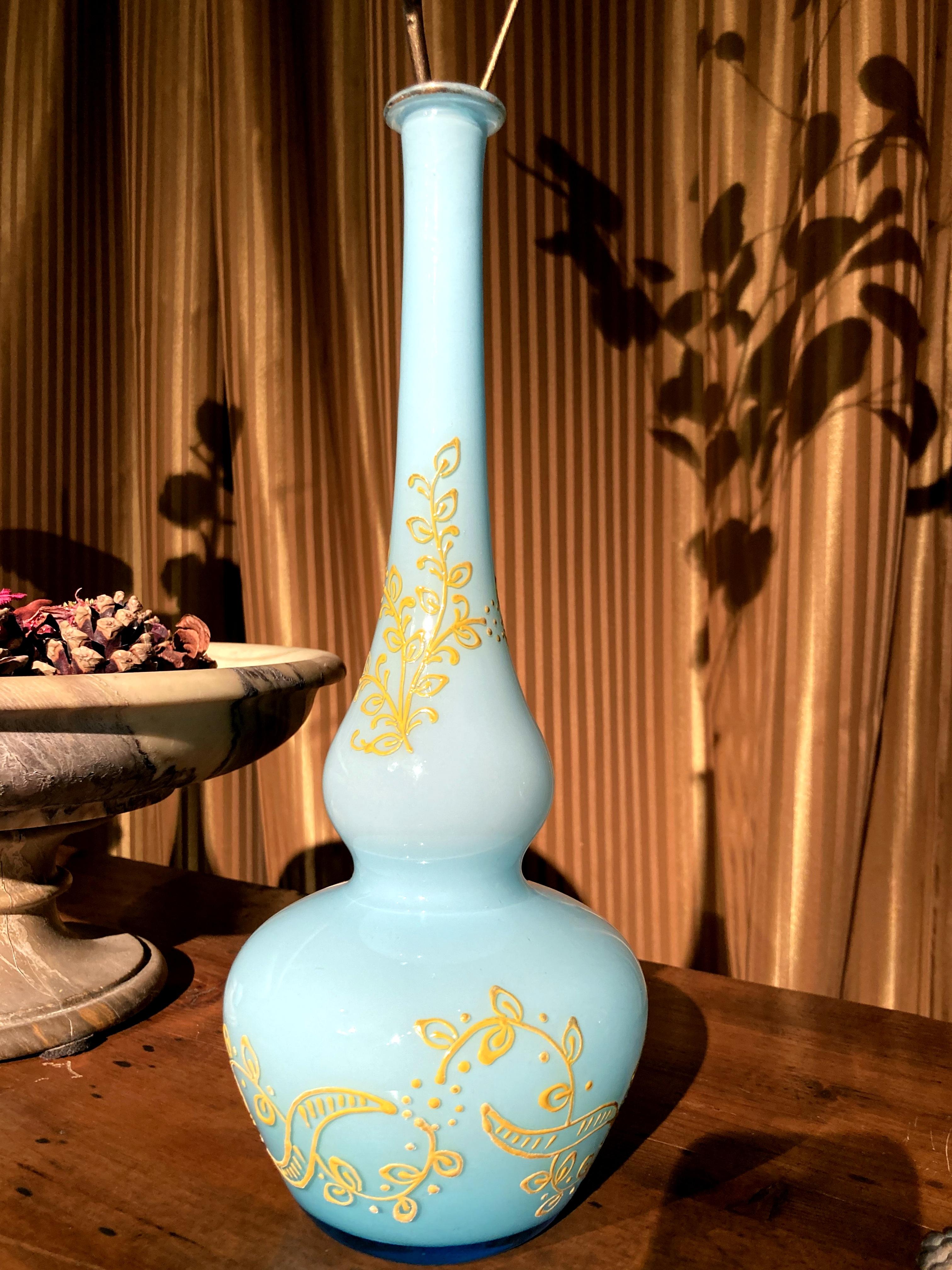 Italian Vintage Mid-Century Turquoise Opaline Murano Glass Soliflower Vases For Sale 2