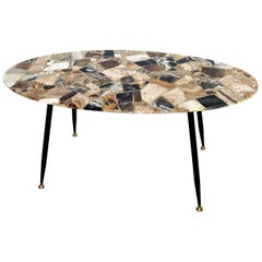 Italian Vintage Midcentury Marble Coffee Table with Brass Tips, 1950s