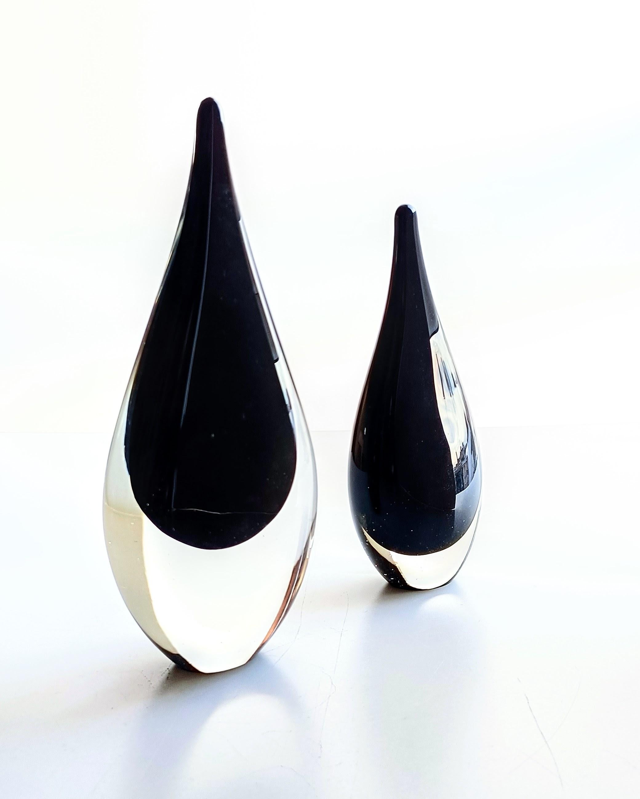 Hand-Crafted Vintage Italian Art Glass Minimalist Murano Sommerso Teardrop Sculptures, 1950s  For Sale
